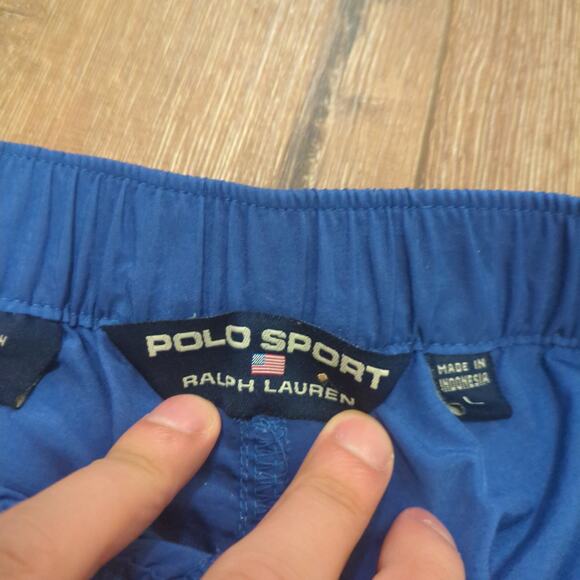 VTG Polo Sport Ralph Lauren Men's Large Nylon Shorts Royal Slate Blue Cargo Y2K - Picture 3 of 9